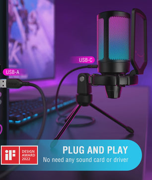 FIFINE Ampligame USB Microfoon voor Gaming & Streaming met Popfilter, Shock Mount & Gain Control