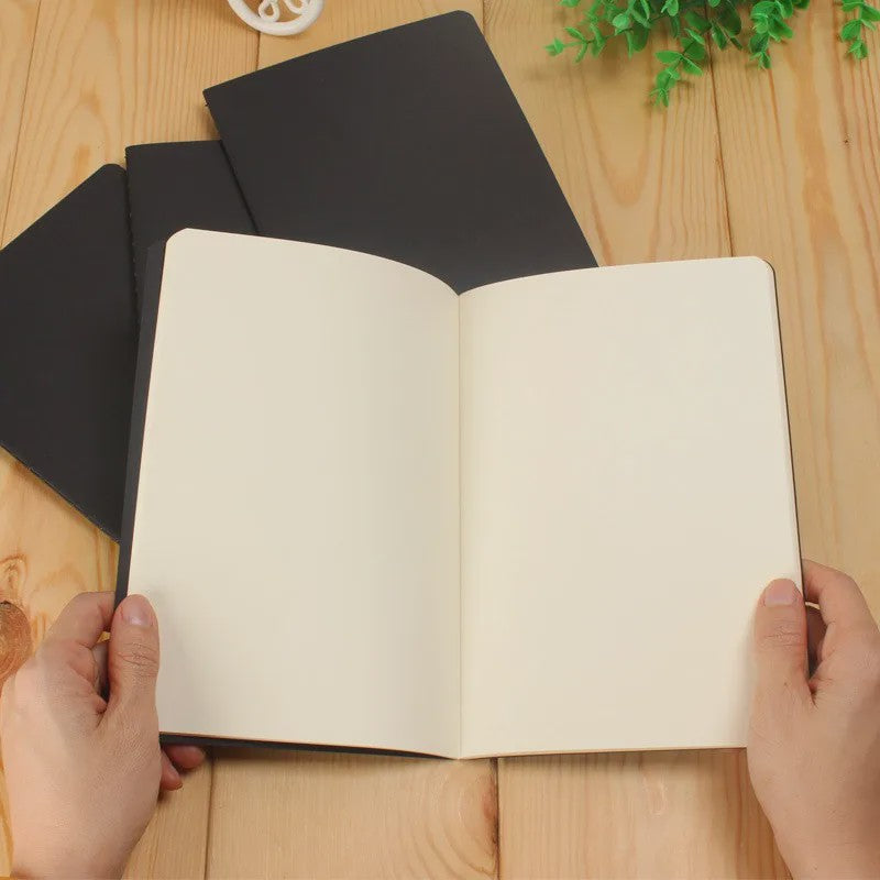 A6 Retro Notitieboek - Blanco Papier voor Tekenen, Schetsen en Schrijven - Zwart
