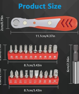22-delige Ratelschroevendraaierset met Magnetische Bits voor Kleine Ruimtes