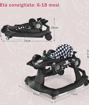 4-in-1 Baby Walker Raceauto - Verstelbaar, Opvouwbaar & Veilig