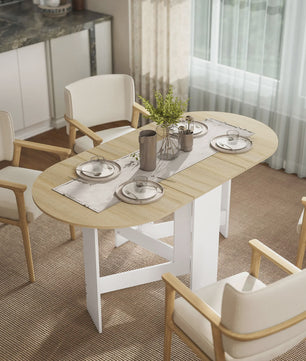Homcom Ovalen Eettafel met Klapvleugels - 163x80x75 cm - Naturel Houtkleur