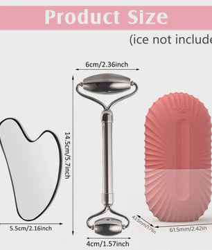 Gezichtsroller & Gua Sha Set: Luxe Roestvrij Staal & IJsroller voor Huidverzorging
