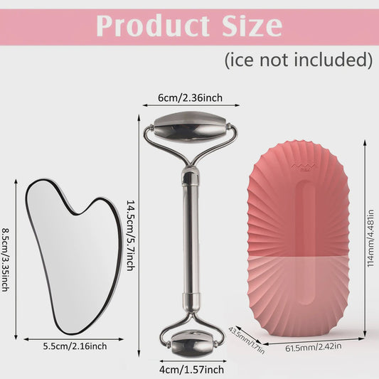Gezichtsroller & Gua Sha Set: Luxe Roestvrij Staal & IJsroller voor Huidverzorging