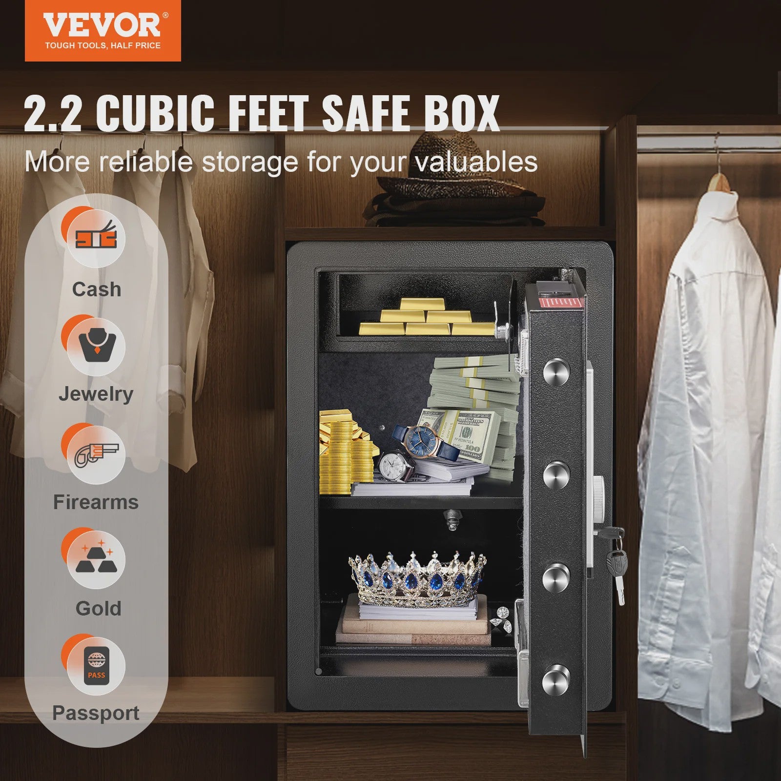Elektrische Kluis met Vingerafdruk & Digitale Code - 63L / 51L - Inclusief Brandwerende Tas