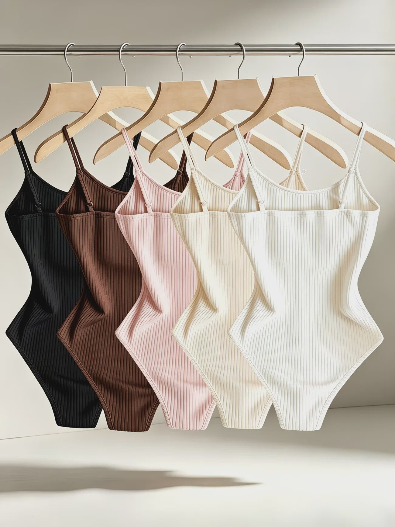 5-delige Set Elegante Dames Ribbed Bodysuits - Camisole Backless