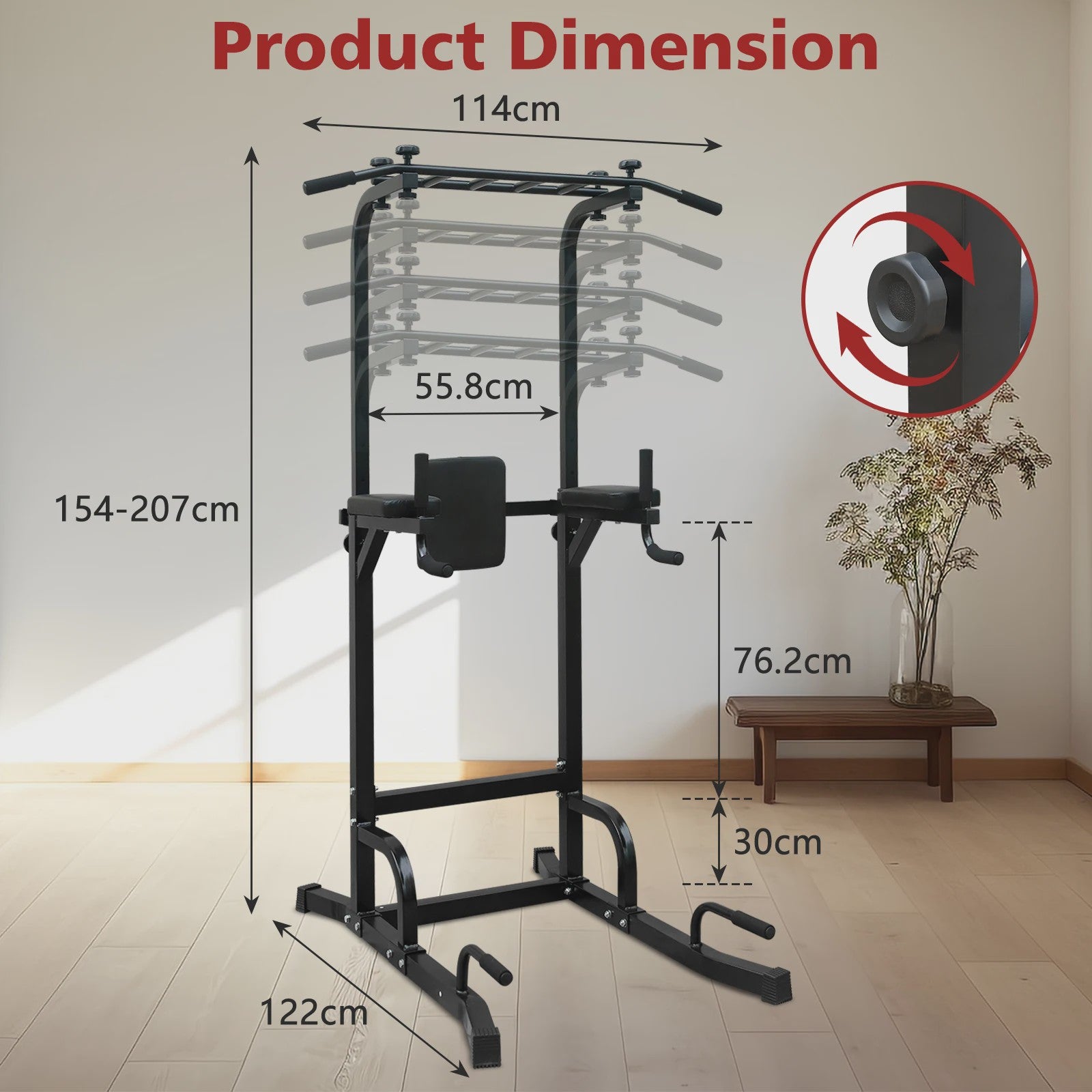 Krachtstation Power Tower: Pull-up Bar, Dip Station & Fitness Toren voor Thuistraining