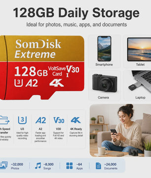 Snelle Micro SDXC Kaart 128GB/256GB/512GB/1TB/2TB - Class 10, U3, A2, 4K Video Ready