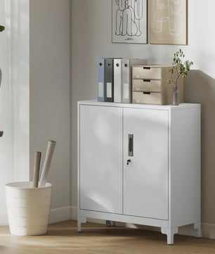 HOMCOM Metalen Archiefkast met 2 Deuren, Slot en Verstelbare Plank - Wit, 80x35x91 cm