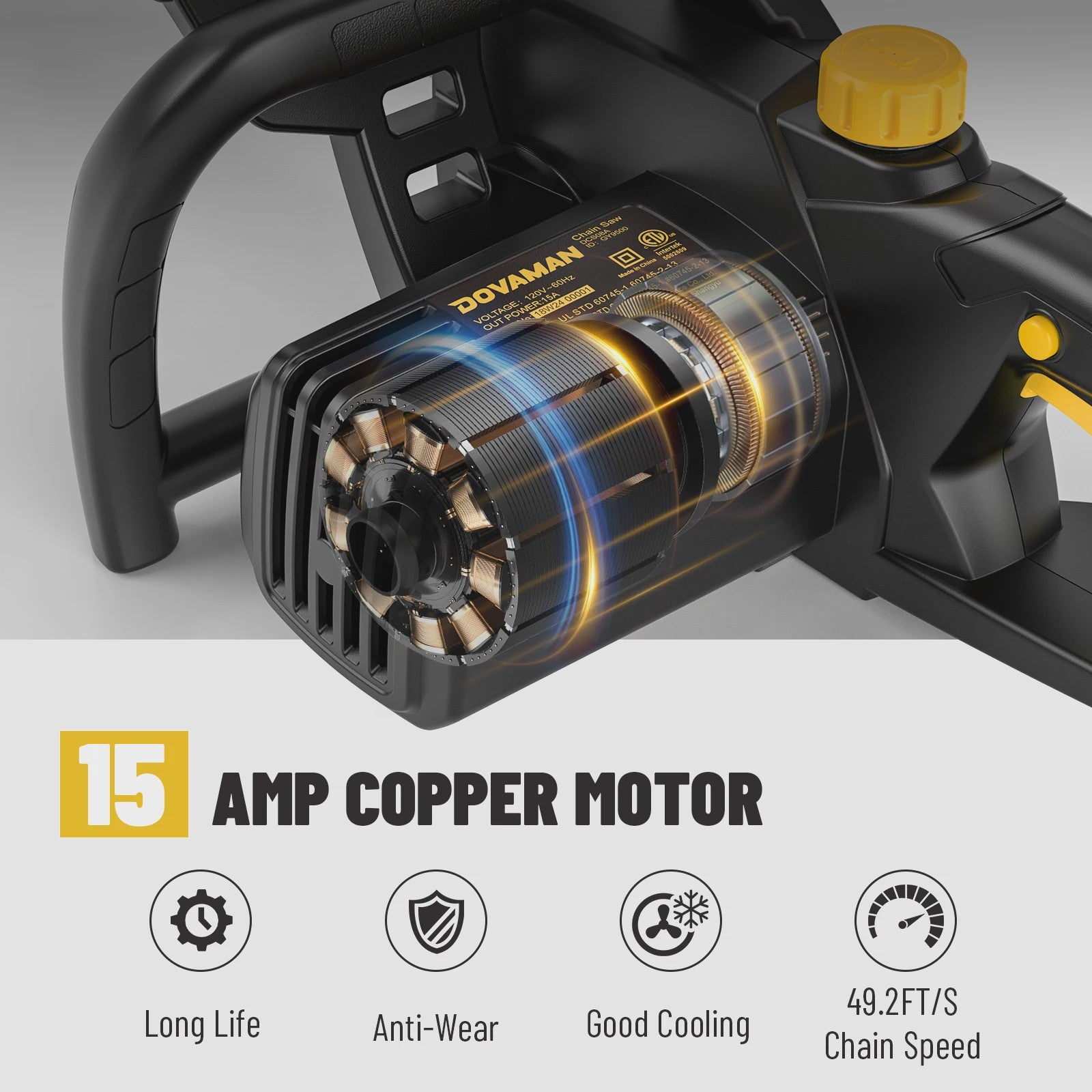 DOVAMAN Elektrische Kettingzaag 2400W - 40cm Oregon Bar, Snoerloos Spannen & Automatische Smering