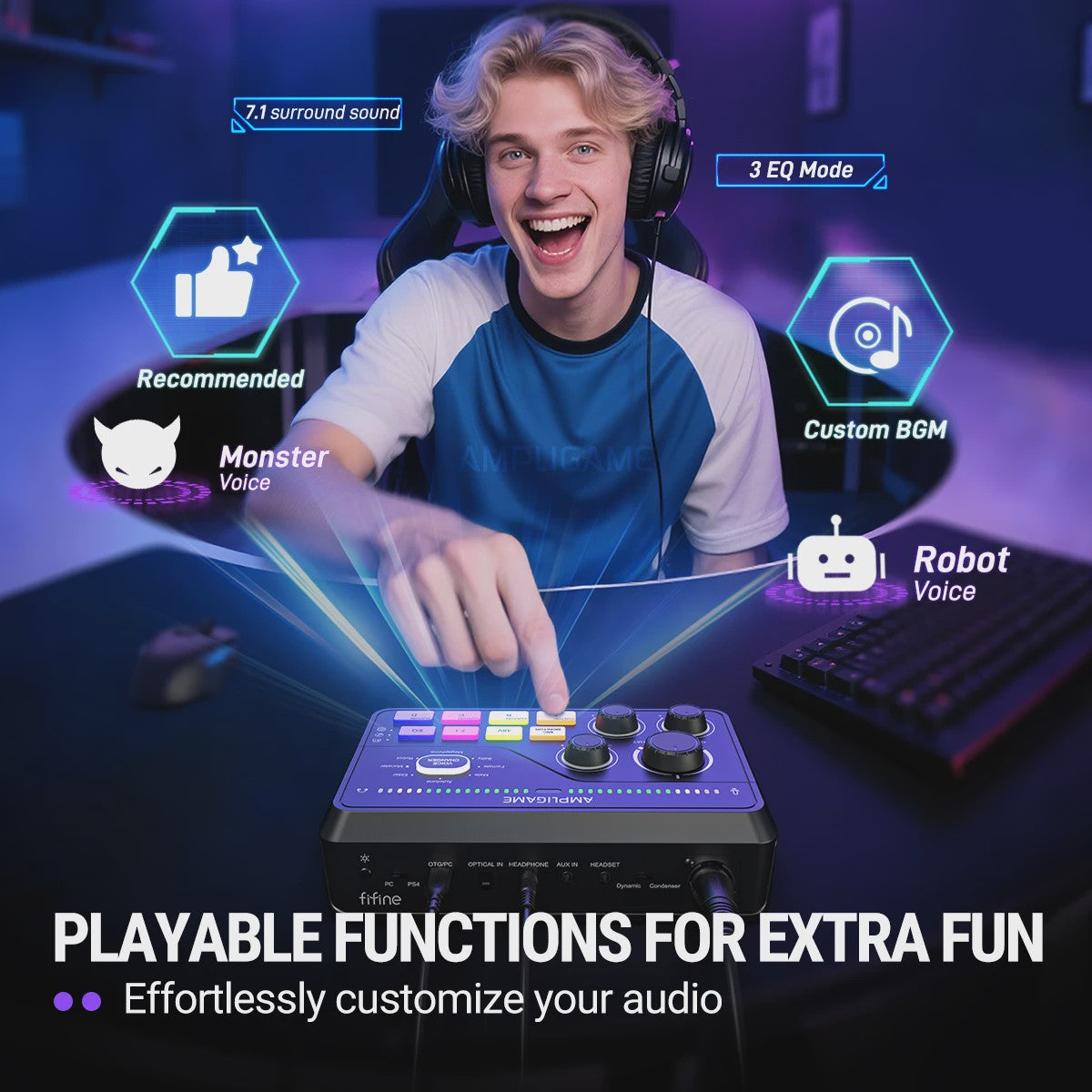 FIFINE SC8 Audio Mixer: RGB, Voice Changer & EQ voor Gaming, Streaming & Podcasts