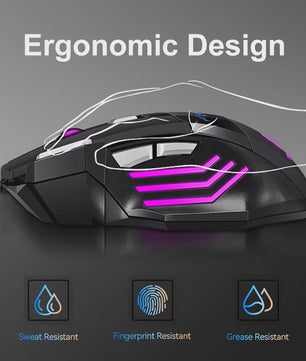 Ergonomische Gaming Muis met RGB Verlichting - 7 Knoppen, Bedraad, Plug & Play