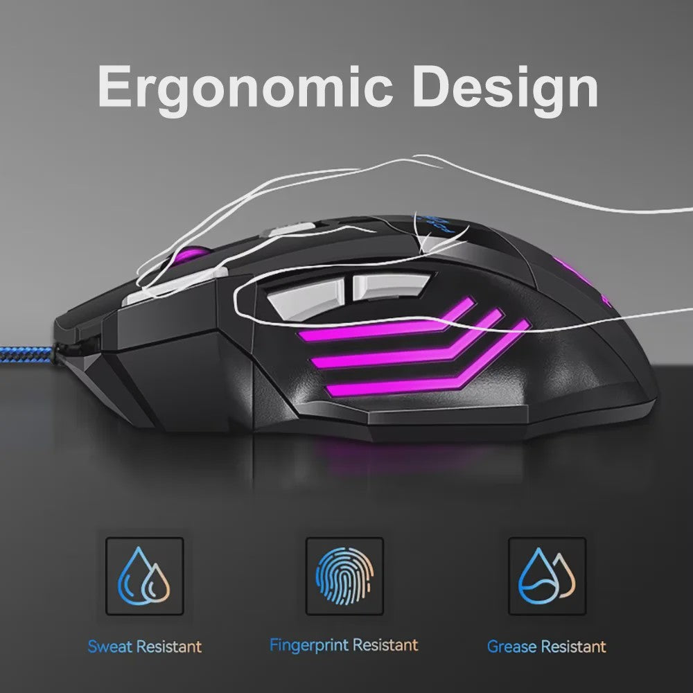 Ergonomische Gaming Muis met RGB Verlichting - 7 Knoppen, Bedraad, Plug & Play
