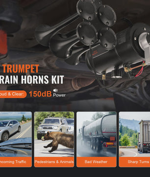Krachtige 4-Trompet Lucht Hoorn Kit 150dB met 12V Compressor voor Vrachtwagens en Treinen