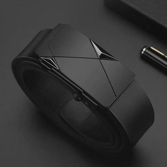 Luxe Heren Riem met Automatische Gesp - PU Leer, Zakelijk & Casual, Geometrisch Design