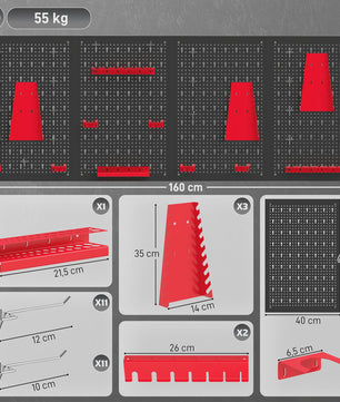 4-delige Metalen Pegboard Organizer Set met Haken en Beugels voor Gereedschap