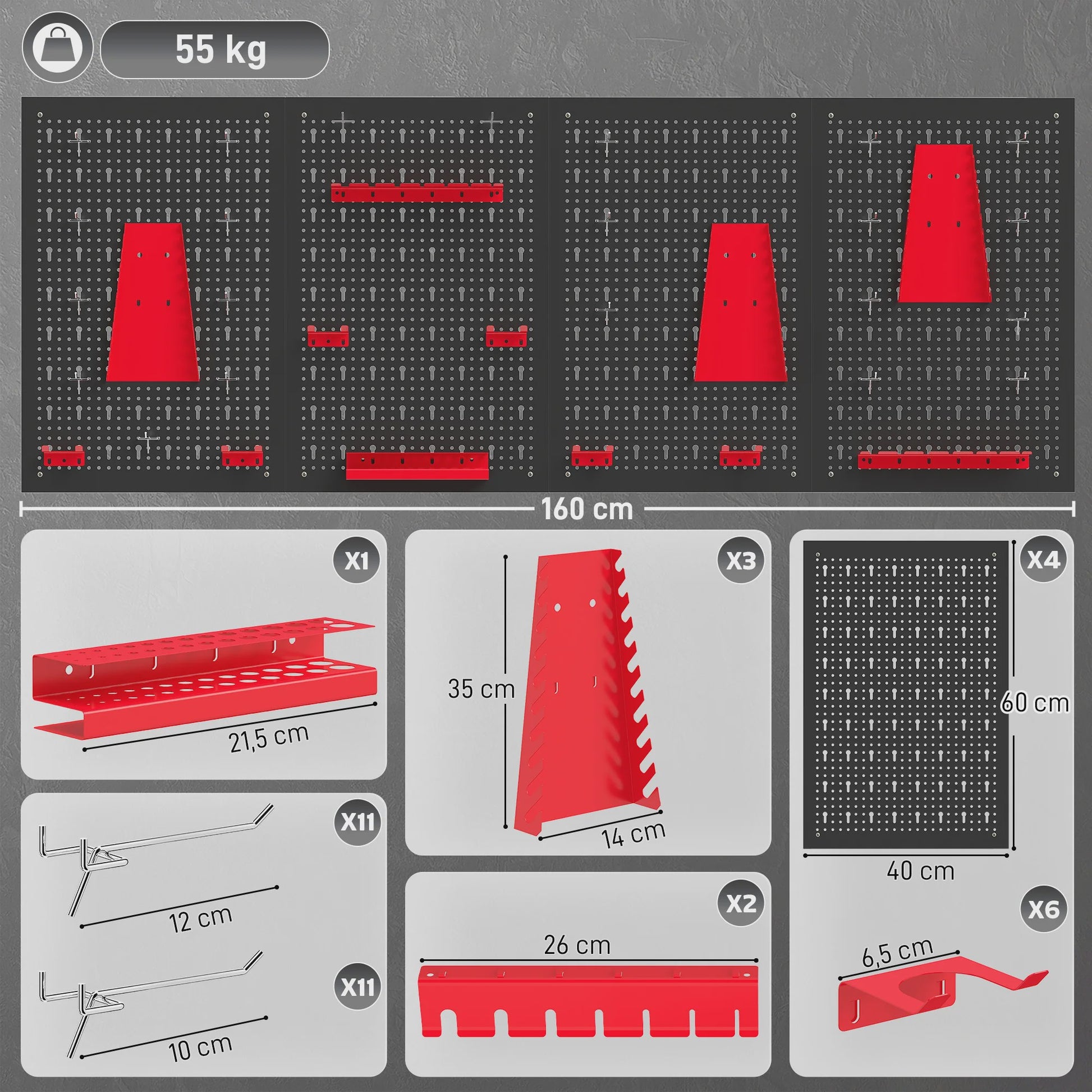 4-delige Metalen Pegboard Organizer Set met Haken en Beugels voor Gereedschap