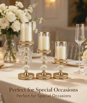 Luxe Gouden Kandelaars Set (3 stuks) met Kristal en Glas - Sfeervolle Decoratie