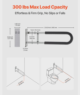 Opklapbare Toilet Veiligheidsbeugel - U-vormig met Anti-slip Handvat & 136 kg Draagkracht