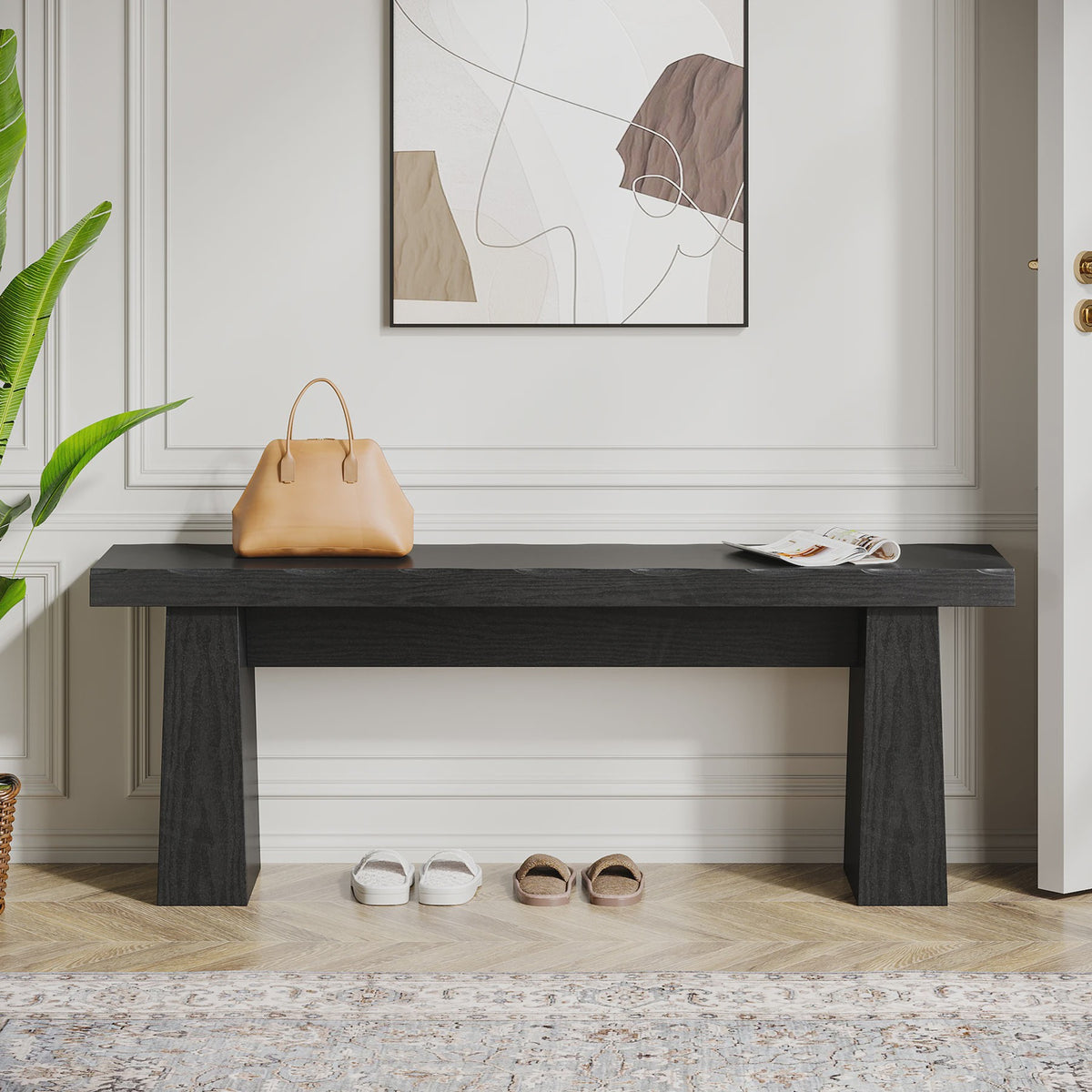 Tribesigns Houten Entree Bank Zwart - 120 cm Lange Eetkamerbank met Stevig Frame