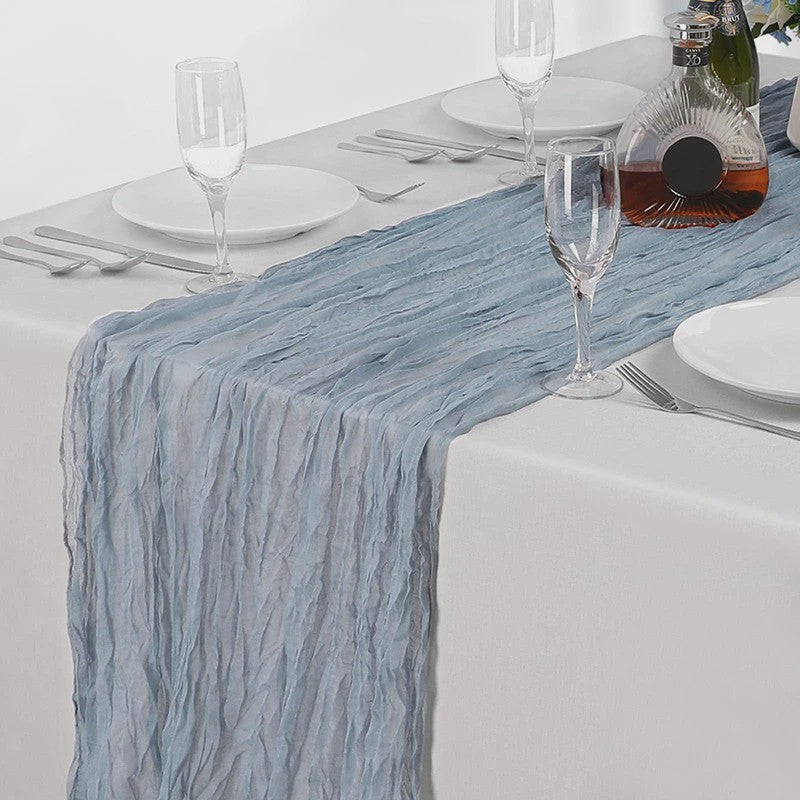 Stoffen Tafel Runner Boho Stijl - Dusty Blue - Chic Decoratie voor Feestdagen & Babyborrels