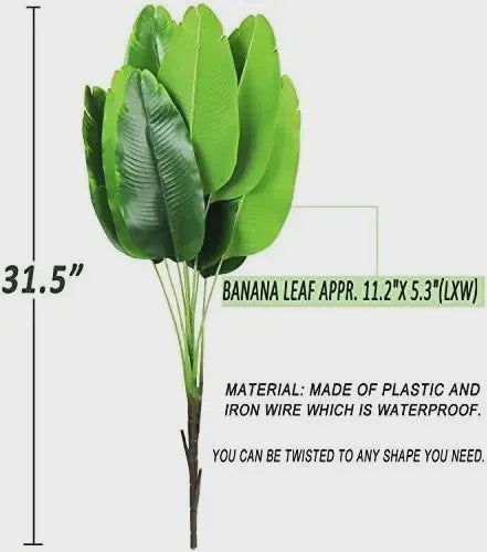 Artificial Plant Fake Banana Tree Leaves with Stems Greenery Floral Arrangement Hawaiian Luau Jungle Beach Wedding Party