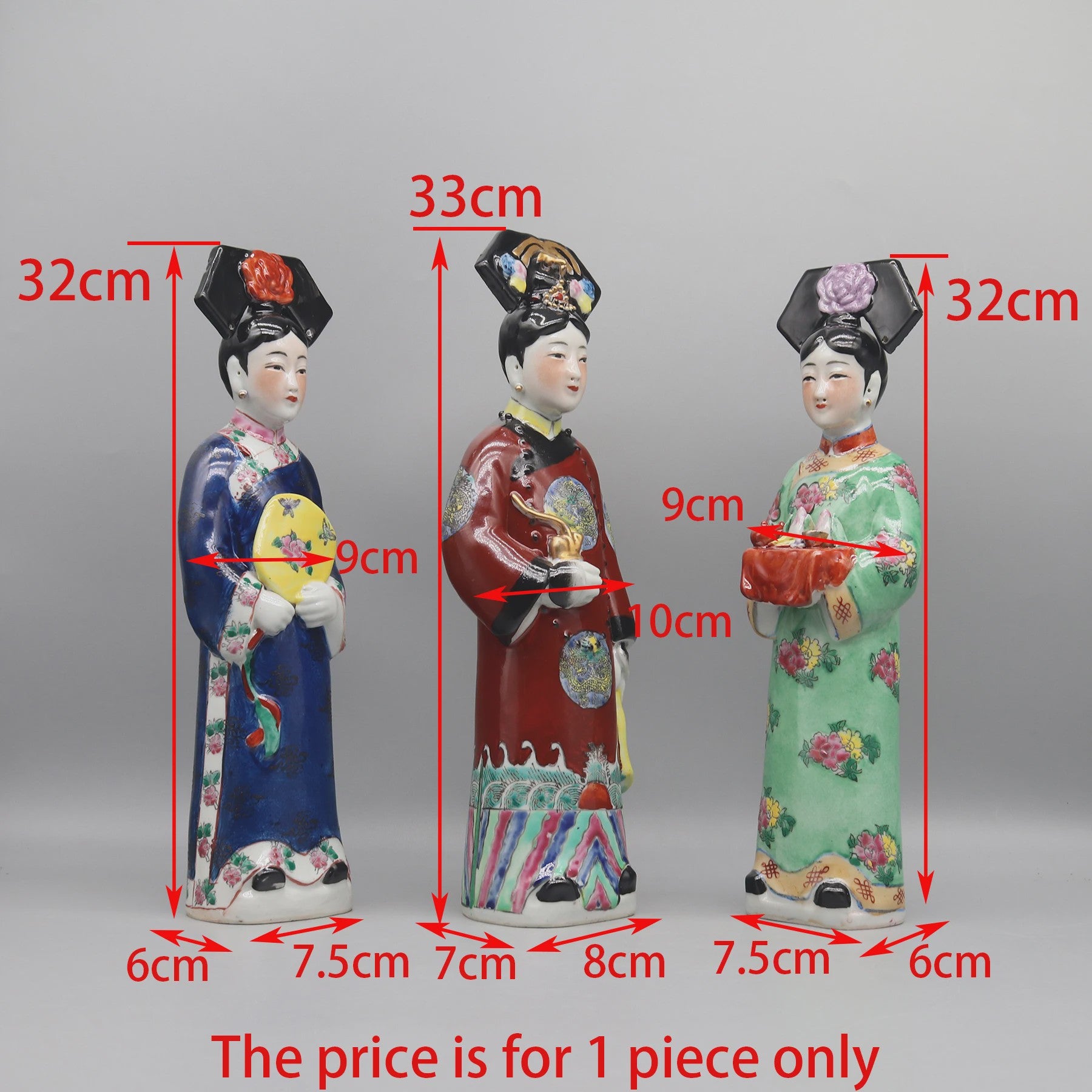 Handgeschilderde Porseleinen Beeldjes: Chinese Prinsessen & Keizerinnen Qing Dynastie