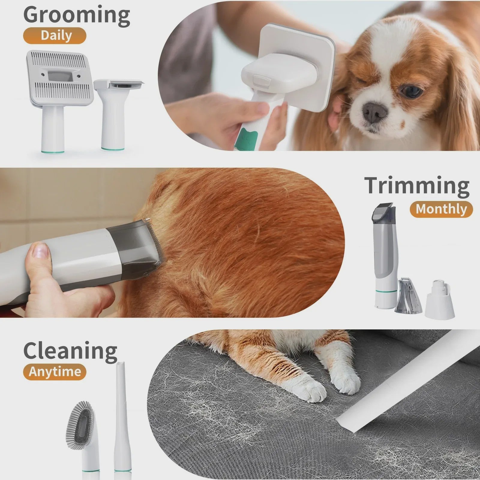 7-in-1 Huisdier Verzorgingsapparaat: Trimmen, Scheren, Stofzuigen & Nagelknippen