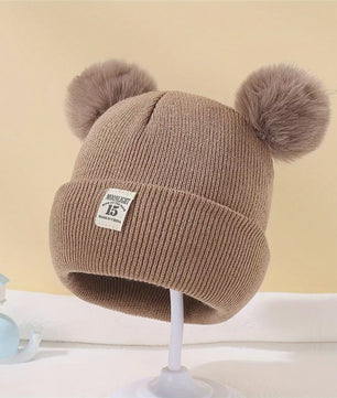 Warme Gebreide Babymuts met Dubbele Pompon - Winter Muts voor Jongens en Meisjes