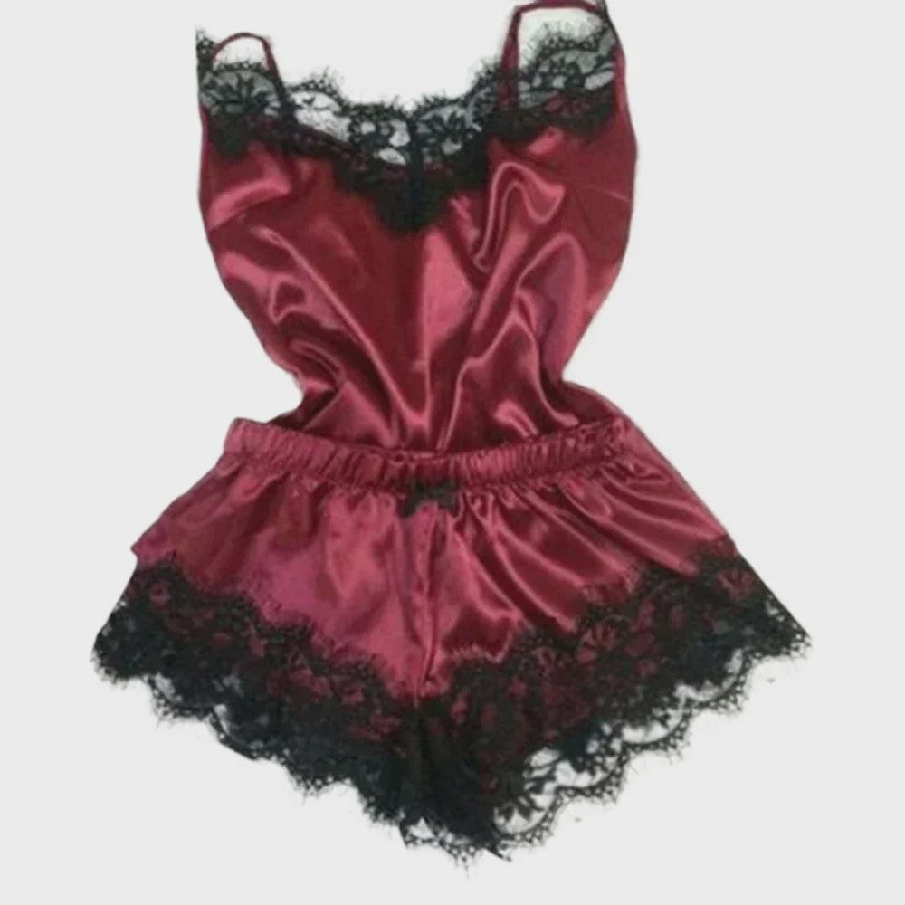 Zomer Nachtmode Set: Zijdezachte Cami Top & Shorts met Kant