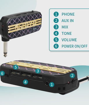 JOYO JA-03 Mini Bass Gitaarversterker - Draagbare Hoofdtelefoon Amp met 6 Geluidseffecten