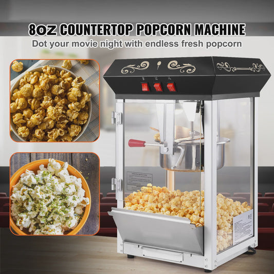 Professionele Popcorn Machine 850W - 8oz Ketel - Maakt tot 48 Cups per Batch
