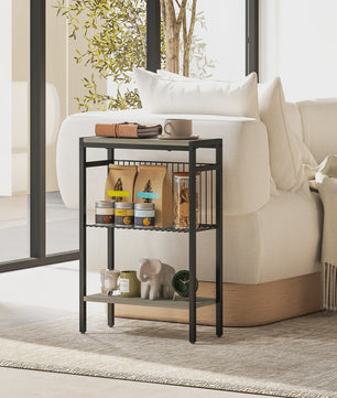 Homcom Smalle Bijzettafel met 3 Open Planken en Stalen Frame - Industrieel Design