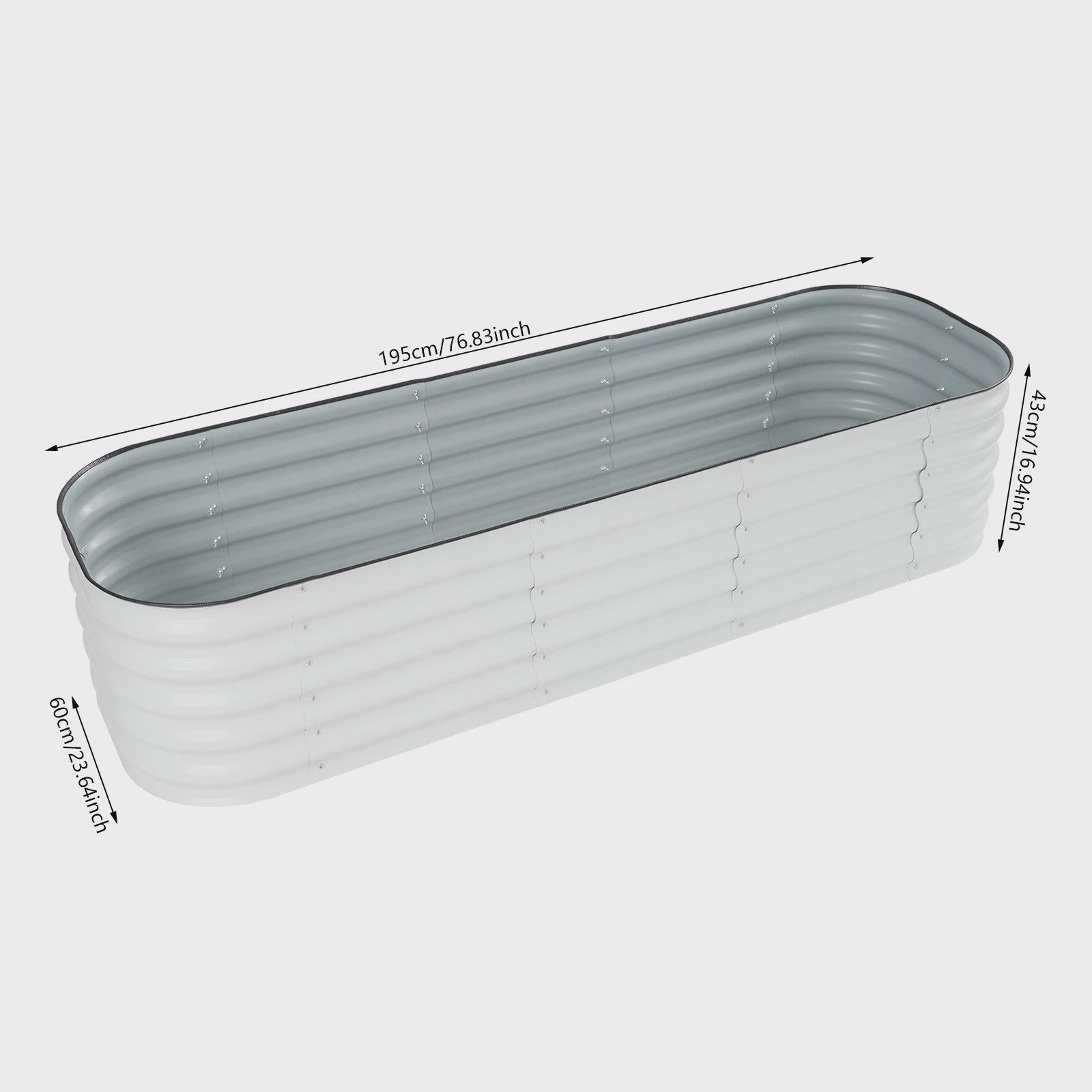Verhoogd Plantenbed Verzinkt Staal Ovaal 195x60x43cm - Wit/Lichtgrijs
