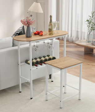 Compacte Bartafel Set met 2 Barkrukken, Wijnglashouders en Flessenrek - Ideaal voor Keuken of Eethoek