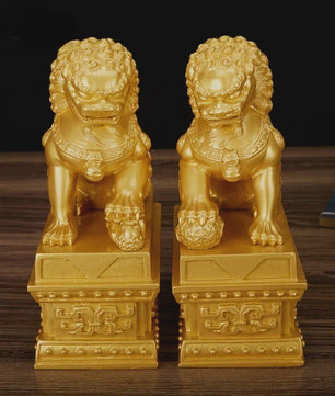 Chinese Geluks Leeuw Standbeeld - Feng Shui Decoratie Beeldje van Resin