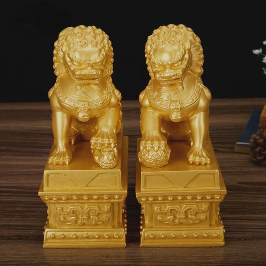 Chinese Geluks Leeuw Standbeeld - Feng Shui Decoratie Beeldje van Resin
