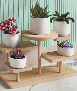 Houten Display Rek met Meerdere Niveaus - Stijlvolle Opberger voor Sieraden, Planten & Decoratie