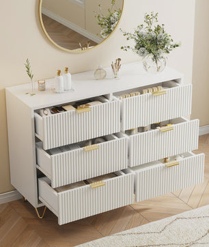 Stijlvol Wit Sideboard Kast met 6 Lades en Gouden Metalen Poten