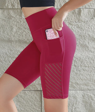 Dames Sportshorts met Hoge Taille, Knielengte en Telefoonvakjes