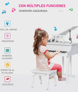 Homcom Grand Piano with Stand Stool Wooden Musical Toy 52X50X49 cm