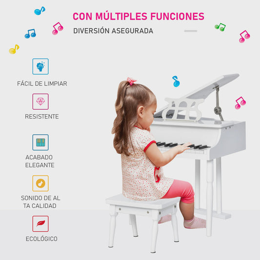 Homcom Grand Piano with Stand Stool Wooden Musical Toy 52X50X49 cm