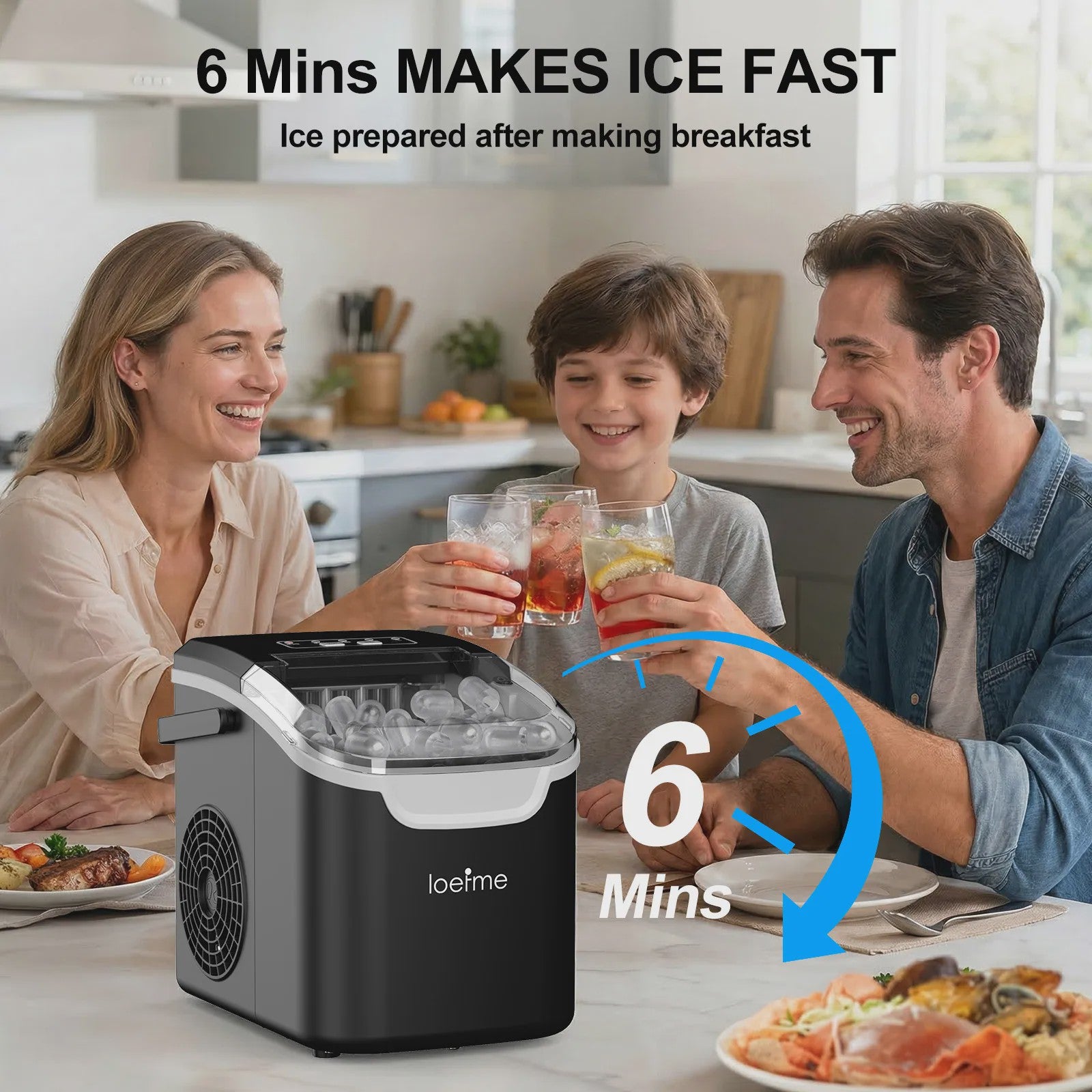 LOEFME Draagbare Mini Ijsmaker: Snel 12kg/24h IJs, 2 Maten, Desktop Model met Schep