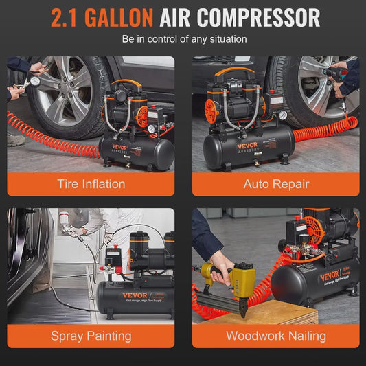 Stille Olievrije Air Compressor 900W - Draagbaar & Krachtig