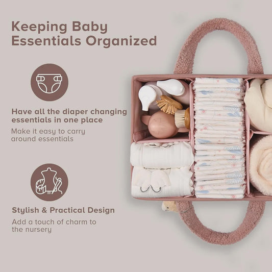 Luxe Baby Luiertas Organizer met Knuffelbeer - Opbergmand voor Commode & Luiers