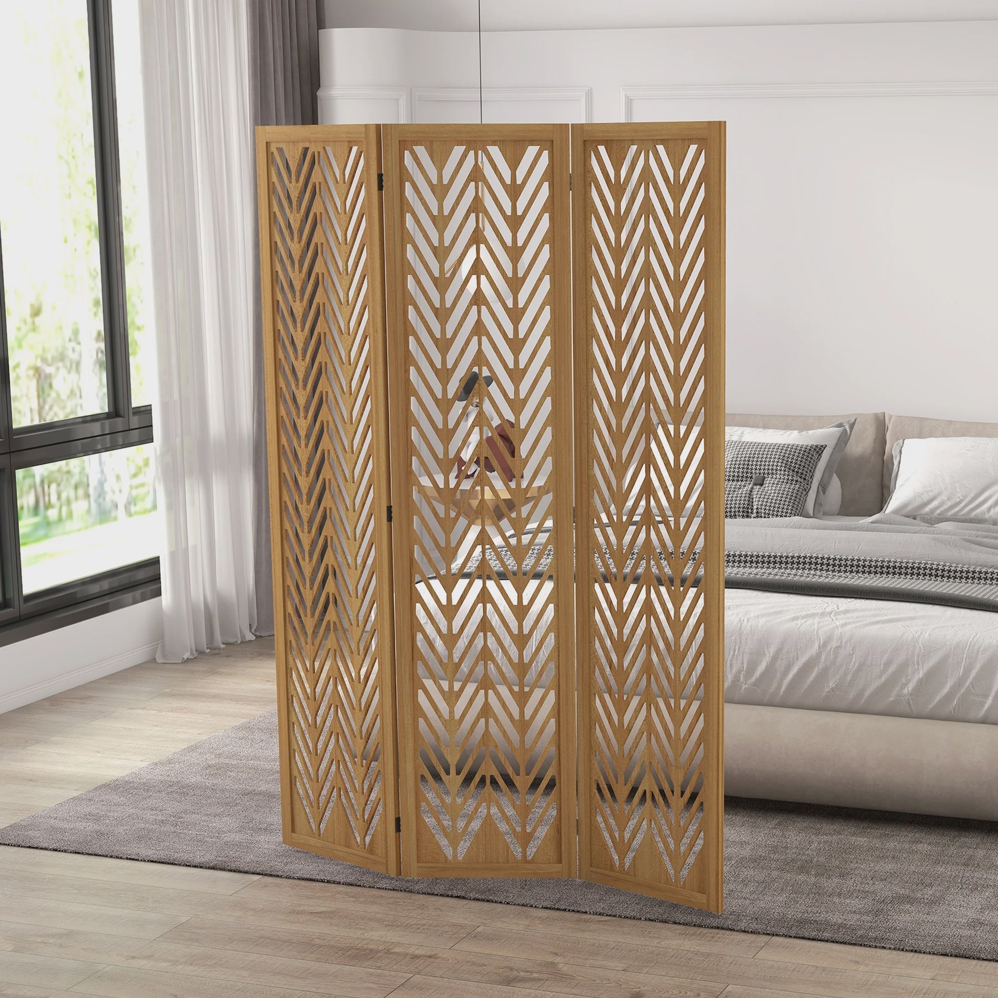 Vouwbare Houten Kamerverdeler met Decoratief Patroon - 3 Panelen