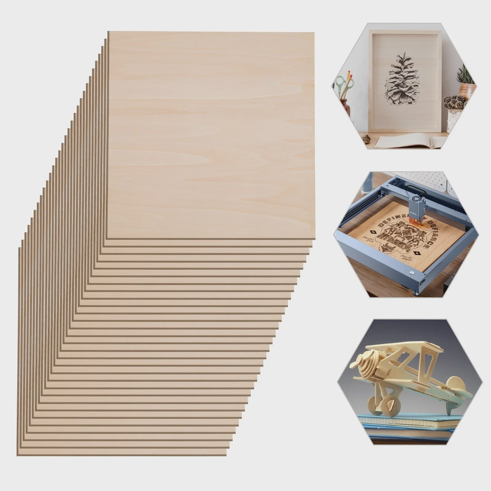 30x Houtplaten Basswood 3mm Dik - DIY & Decoratie (30x30cm/40x40cm)