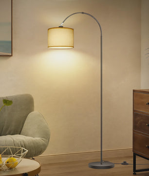 Stijlvolle Boog Vloerlamp 170cm met Linnen Kap & Inclusief 12W LED Lamp - Voetschakelaar
