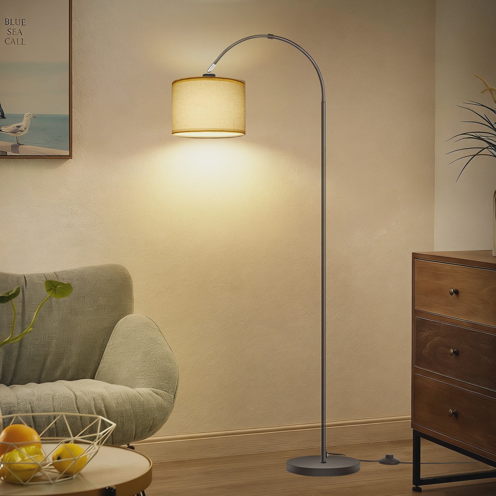 Stijlvolle Boog Vloerlamp 170cm met Linnen Kap & Inclusief 12W LED Lamp - Voetschakelaar