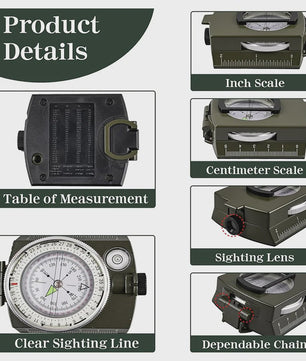Waterdichte Tactische Kompas met Richtkijker, Karabijn & Pouch - Ideaal voor Militaire Wandelingen