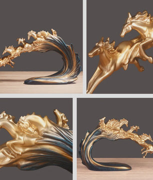 Luxe Gouden Paarden Sculptuur - Resin Kunst & Ambacht Decoratie